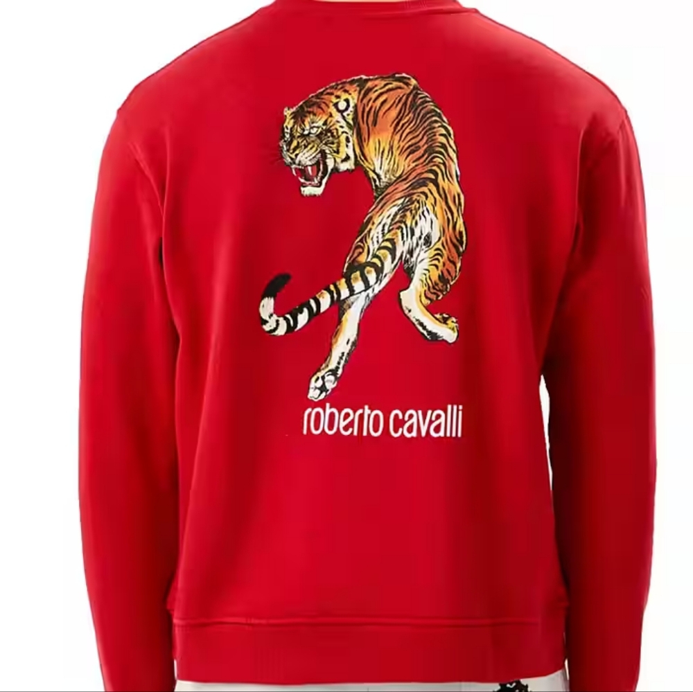 Roberto Cavalli Red Sweatshirt with Tiger Design